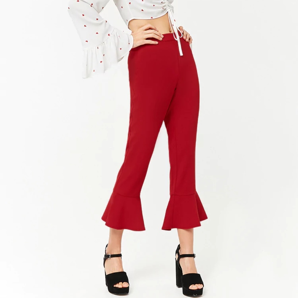 Flounce Hem Ankle Pants Women Size L